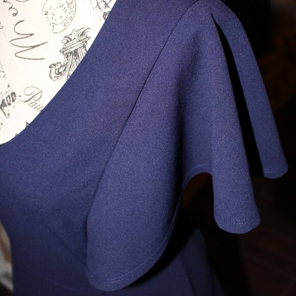 Liz Claiborne Fluttered Sleeve Navy A-Line Dress - Picture 3 of 7